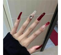 Hand-made armor, cool high-end retro red armor, shining diamond-studded white nail art(S)