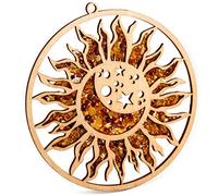 Hand Made Baltic Amber Mandala Art Decoration, Stained Glass Souvenir, Gemstone Vitrage of Life (Bright Sun)