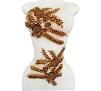 Hand-Made Beaded Rhinestons DIY Clothing Appliques Patch,Beaded Applique for Jeans Jacket Shoes Bags and Other DIY Projects Decoration Beading Flower Applique by Pair (Coffee)