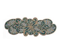 Hand Made Beaded Table Runner 13x36 Inch in scrolled design Teal silver gold colors,produced by skilled village Artisans in India - A Beautiful Complements to Dinner Table Décor