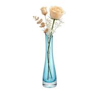 Hand-Made Blown Art Bud Glass Flower Vase Oblique Mouth Single Bud Vase Heavy Base Single Stem Flower Drop Vase for Flower and Office Bud Home Wedding Decor (Blue-23cm)