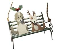 Hand made Christmas Tree Decoration. 2 Dogs sitting on a park bench wearing their pretend antlers! Witty decor by Shoeless Joe