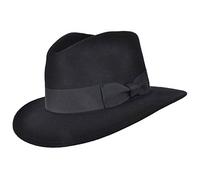 Hand Made Crushable Felt Fedora HAT 100% Wool Elegant Gents HAT with Wide Band Indiana Style (Black, Small 55cm)