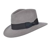 Hand Made Crushable Felt Fedora HAT 100% Wool Elegant Gents HAT with Wide Band Indiana Style (Grey, Small 55cm)