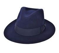Hand Made Crushable Felt Fedora HAT 100% Wool Elegant Gents HAT with Wide Band Indiana Style (Navy, Small 55cm)