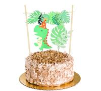 Hand made green pink leaves bunting banner dinosaur cake toppers 6-8-10 birthday cake decoration (Green set)