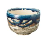 Hand-made Japanese Mino Ware Ceramic Matcha bowl Engraved with Lines Pattern 4.45 Inches Diameter Tea Cup for Tea Ceremony from Japan (Navy)