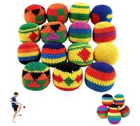 Hand-Made Knitted Footbag Sack, Multicolored Geometric Pattern, Boost Coordination & Fun, Juggling Balls for Beginners & Outdoor Fun (6/12/24 Pack) (B-12pcs)
