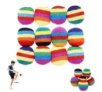 Hand-Made Knitted Footbag Sack, Multicolored Geometric Pattern, Boost Coordination & Fun, Juggling Balls for Beginners & Outdoor Fun (6/12/24 Pack) (A-12pcs)