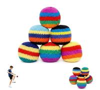 Hand-Made Knitted Footbag Sack, Multicolored Geometric Pattern, Boost Coordination & Fun, Juggling Balls for Beginners & Outdoor Fun (6/12/24 Pack) (A-6pcs)