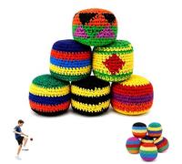 Hand-Made Knitted Footbag Sack, Multicolored Geometric Pattern, Boost Coordination & Fun, Juggling Balls for Beginners & Outdoor Fun (6/12/24 Pack) (B-6pcs)