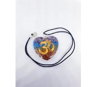 Hand Made Reiki Energy Charged Seven Chakra Stone, OM Symbol ORGONE Pendant Powerful Heart Shape Pendant