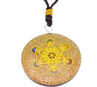 Hand Made Reiki Island Golden Metatron's Cube Sacred Geometry Energy Pendant Necklace, Seven Chakra Stones with copper foil, 2 inch Pendant