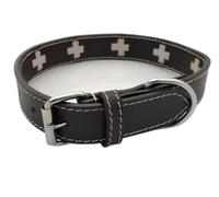 Hand Made Soft Leather Dog Collar Brown Medium/Large, Polo Stitched Style (Large)