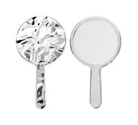 Hand Mirror Professional Hand Held Mirrors Makeup Barbers Shaving Salon Mirrors Hairdressers Compact Mirrors Tool with Handle for Travel Festival Essentials Portable Makeup Mirror round Silver