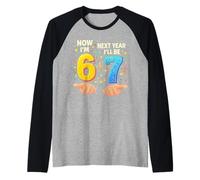 Hand Now I'm 6 Next Year I'll be 7 Six Years Old Boys Girls Raglan Baseball Tee