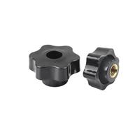 Hand Nut 5Pcs M5-M10 Plum Bakelite Hand Tighten Nut Handle Thread Star Mechanical Black Thumb Nuts Clamping Knob Manual Nut(Through hole,M6 Dia 32mm 5PCS)