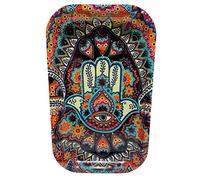 Hand of Fatima Fatima Khomsa Khamsa 27 cm x 16 cm robust metal grey lucky rolling tray. Large design for ease of use, very practical and very robust