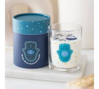 Hand Of Hamsa White Rose Candle With Crystals - Spiritual Sanctuary Gift