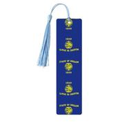 Hand-Oregon State Flag Printed Wooden Bookmarks-5 Rectangular Bookmarks with Perforations and Decorative Tassels