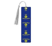 Hand-Oregon State Flag Printed Wooden Bookmarks-5 Rectangular Bookmarks with Perforations and Decorative Tassels