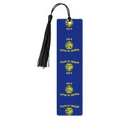 Hand-Oregon State Flag Printed Wooden Bookmarks-5 Rectangular Bookmarks with Perforations and Decorative Tassels