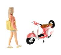Hand Painted 1/64 Figures Girl Motorcycle Train Railway Layout S Scale Pink