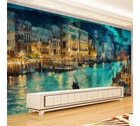 Hand Painted Abstract Art City Building River 3D Wallpaper Easy Install Feature Office Living Room Sofa Bedroom TV Background Wall Decoration-400cm×280cm