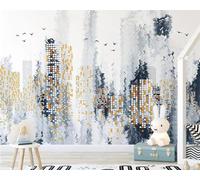 Hand Painted Abstract Art Urban Architecture 3D Wallpaper Silky Texture Home Study Office Grey Dining Room Sofa Bedroom Living Room TV Backdrop-350cm×256cm