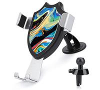 Hand Painted Abstract Colorful Texture Blue Green Black Car Phone Mount Stand, Hands Free Cell Mobile Phone Holder, Non-Slip Ultra Stable Universal Fit Automobile Clamp Cradle