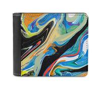 Hand Painted Abstract Colorful Texture Blue Green Black PU Leather Bifold Wallet Coin Purse Soft Stylish Credit Pass Case Card-Holder for Boy Girl Men Woman Money Storage