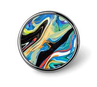 Hand Painted Abstract Colorful Texture Blue Green Black Round Brooch Pin, Unisex Smooth Surface Lapel Tie Pin, Lightweight Badge Jewelry Crafts Decor for Costume Accessory Men Women