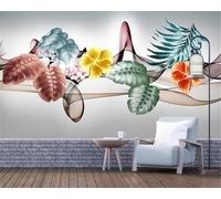 Hand Painted Abstract Coloured Plant Leaves and Flowers 3D Wallpaper Silky Texture Home Study Office Grey Dining Room Sofa Bedroom Living Room TV Backdrop-350cm×256cm