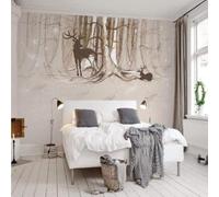 Hand Painted Abstract Lines Forest Animals Deer 3D Wallpaper Silky Texture Home Study Office Grey Dining Room Sofa Bedroom Living Room TV Backdrop-150cm×105cm
