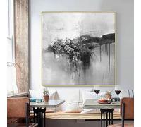 Hand Painted Abstract Minimalist Black Whit and Grey Wall Art Frameless Oil Painting On Canvas Artwork for Living Room Bedroom Home Decorations 120X120Cm