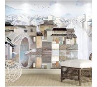 Hand Painted Art Architecture Houses Stone Bridge Water City 3D Wallpaper Silky Texture Home Study Office Grey Dining Room Sofa Bedroom Living Room TV Backdrop-300cm×210cm