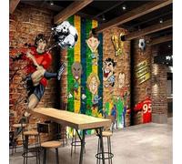 Hand Painted Art Cartoon Characters Football Graffiti 3D Wallpaper Premium Textured Silk Study Dining Living Room Bedroom Sofa TV Wall Easy Install-200cm×140cm