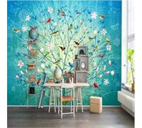 Hand Painted Art Colourful Tree Branches Birds and Flowers Beautiful 3D Wallpaper Premium Textured Silk Study Dining Living Room Bedroom Sofa TV Wall Easy Install-430cm×300cm