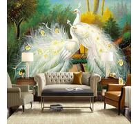 Hand Painted Art Forest White Beautiful Peacock 3D Wallpaper Easy Install Feature Office Living Room Sofa Bedroom TV Background Wall Decoration-350cm×256cm