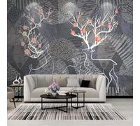 Hand Painted Art Geometric Lines Deer Flowers 3D Wallpaper Premium Textured Silk Study Dining Living Room Bedroom Sofa TV Wall Easy Install-430cm×300cm