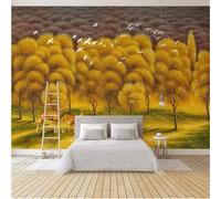 Hand Painted Art Golden Forest Elk Birds of Prey 3D Wallpaper Textured Silk Easy Install Living Room Sofa Bedroom Dining Room Home Decoration Wall-300cm×210cm