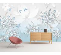 Hand Painted Art Line Blue Flowers Butterflies 3D Wallpaper Easy Install Feature Office Living Room Sofa Bedroom TV Background Wall Decoration-430cm×300cm
