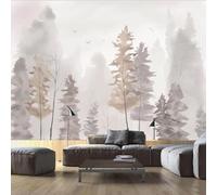Hand Painted Art Mist Trees Forest Birds 3D Wallpaper Silky Texture Home Study Office Grey Dining Room Sofa Bedroom Living Room TV Backdrop-400cm×280cm