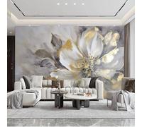 Hand Painted Art Personalised Gold Foil Flowers 3D Wallpaper Silky Texture Home Study Office Grey Dining Room Sofa Bedroom Living Room TV Backdrop-430cm×300cm