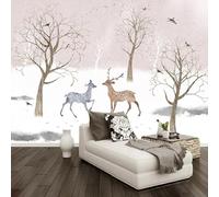 Hand Painted Art Plum Deer Forest Birds Snowy Landscape 3D Wallpaper Luxury Silk Study Dining Feature Sofa Grey Bedroom Living Room Tv Decorative Wall-250cm×170cm