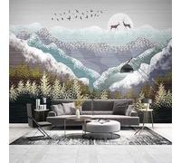 Hand Painted Art Snowy Mountains Elk Birds Woods 3D Wallpaper Easy Install Feature Office Living Room Sofa Bedroom TV Background Wall Decoration-430cm×300cm