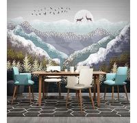 Hand Painted Art Snowy Mountains Elk Birds Woods 3D Wallpaper Silky Texture Home Study Office Grey Dining Room Sofa Bedroom Living Room TV Backdrop-350cm×256cm