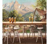 Hand Painted Beautiful Countryside Mountains Woods Village 3D Wallpaper Silky Texture Home Study Office Grey Dining Room Sofa Bedroom Living Room TV Backdrop-400cm×280cm