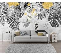 Hand Painted Beautiful Tropical Plant Leaf Black and White 3D Wallpaper Silky Texture Home Study Office Grey Dining Room Sofa Bedroom Living Room TV Backdrop-200cm×140cm