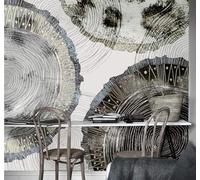 Hand Painted Black and White Retro Line Tree Wheel 3D Wallpaper Silky Texture Home Study Office Grey Dining Room Sofa Bedroom Living Room TV Backdrop-200cm×140cm